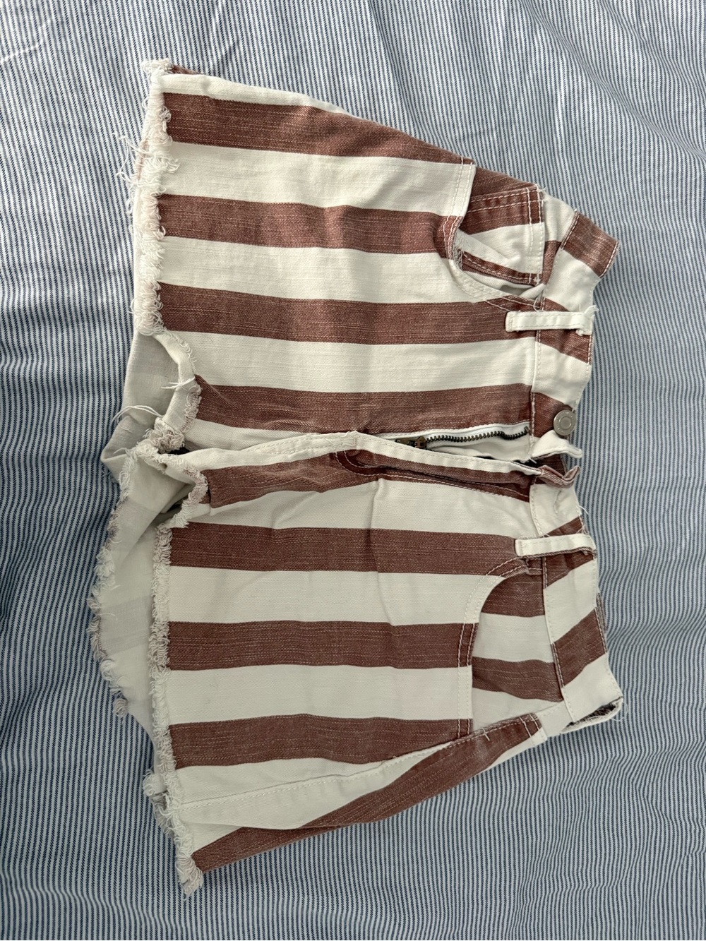 Altar'd State White and Red Striped Frayed-Hem Jean Shorts